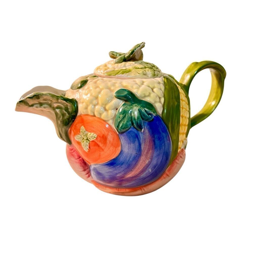 Vintage Fitz And Floyd Ceramic Vegetable Garden Teapot